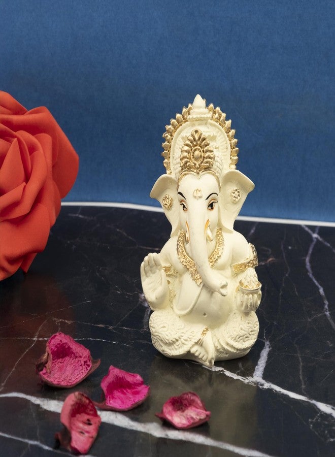 Dev Aastha Lord Ganesha Idol for Car Dashboard, Home Decor & Pooja | Resin Gold Plated Ganpati Murti | 3.5 Inch Ganesh Statue for Gift, Diwali, Housewarming, Baby Shower, Mandir Decor, Off White, P -1 - Image 5